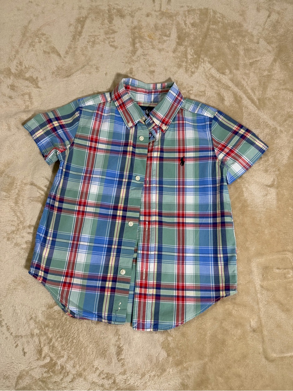 Ralph Lauren Boys Short-Sleeve Plaid Button-Down Shirt - Green, Blue & Red